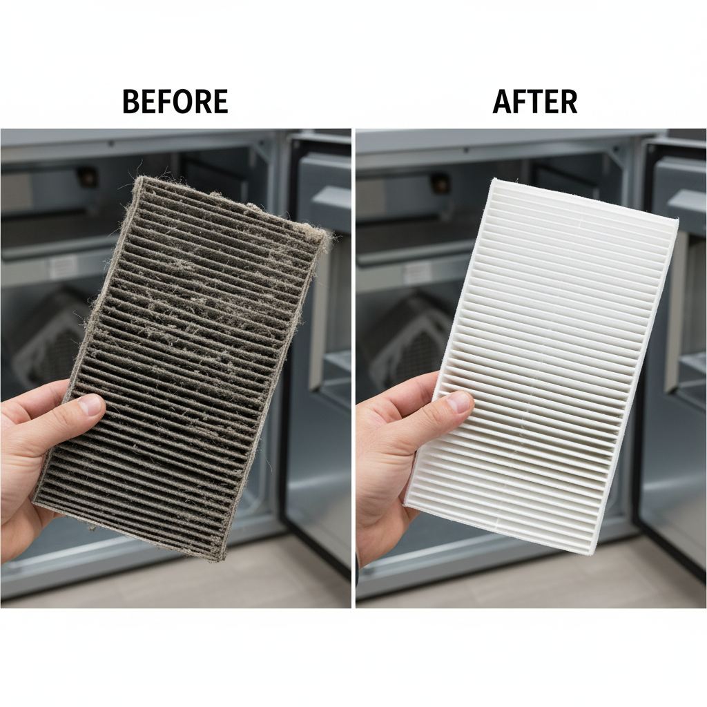 Clean and dirty furnace filters side by side showing when to change filter